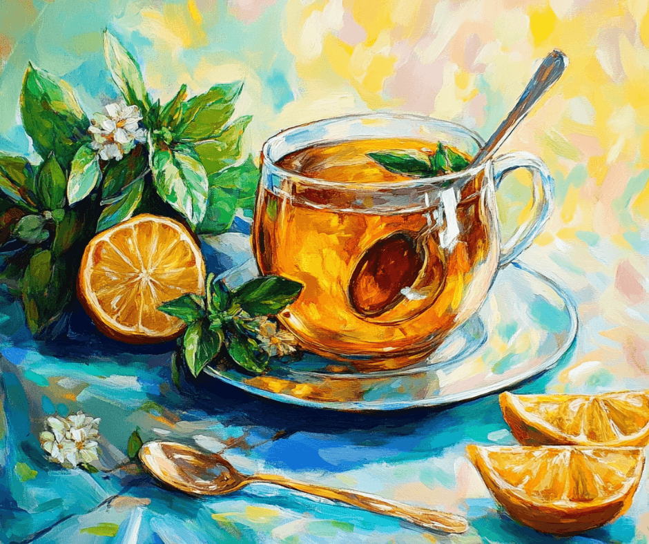 une tasse de thee et une demi citron, remieldie